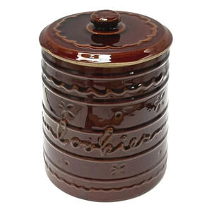 Cookie Jar Marcrest Brown Ceramic Vintage 10 inch Daisy Dot Pattern Vintage  MCM